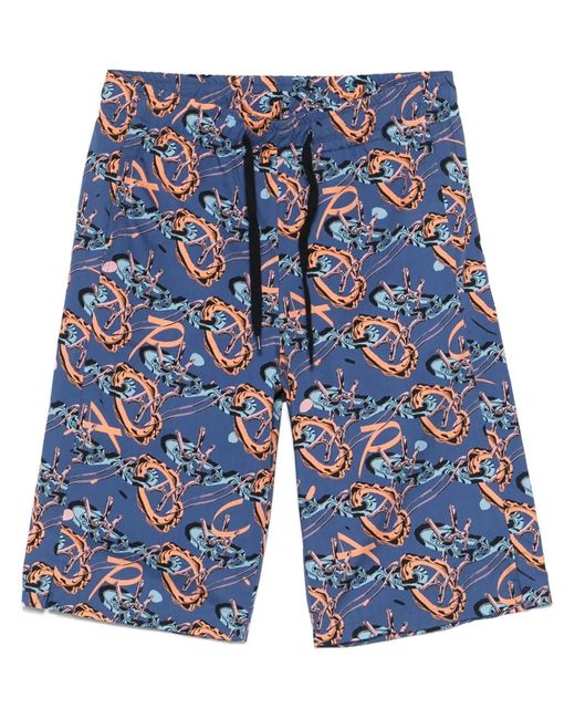 A.P.C. Blue Abstract-Print Deck Shorts for men