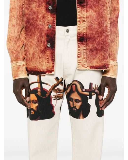 424 White Graphic-Print Baggy Jeans for men