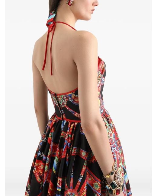 Dolce & Gabbana Red Carretto-Print Silk Twill Dress