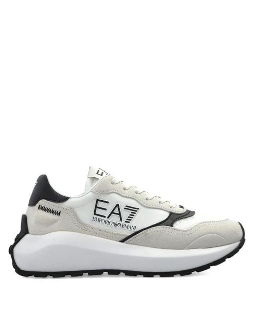 EA7 White Logo-Patch Sneakers