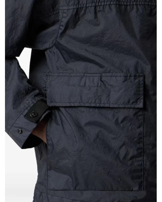 Stone Island Blue Hooded Logo-Patch Jacket for men