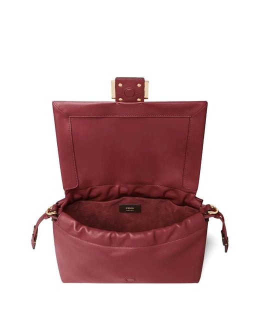 Fendi Red Medium Mamma Baguette Ff-Buckle Tote Bag