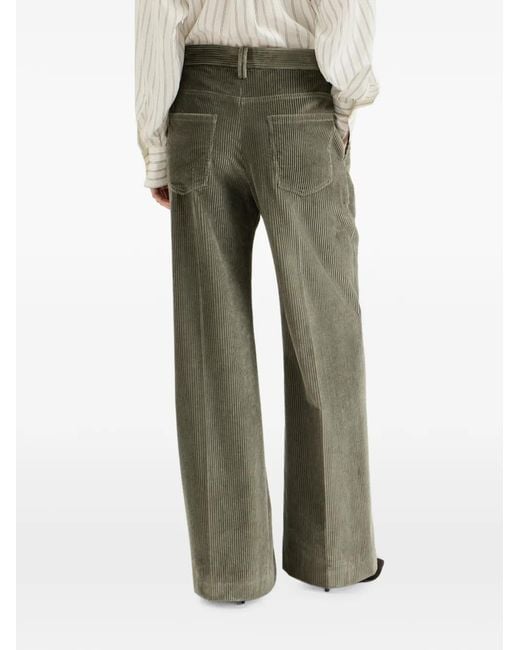 Brunello Cucinelli Green Cotton Corduroy Loose Trousers With Monili