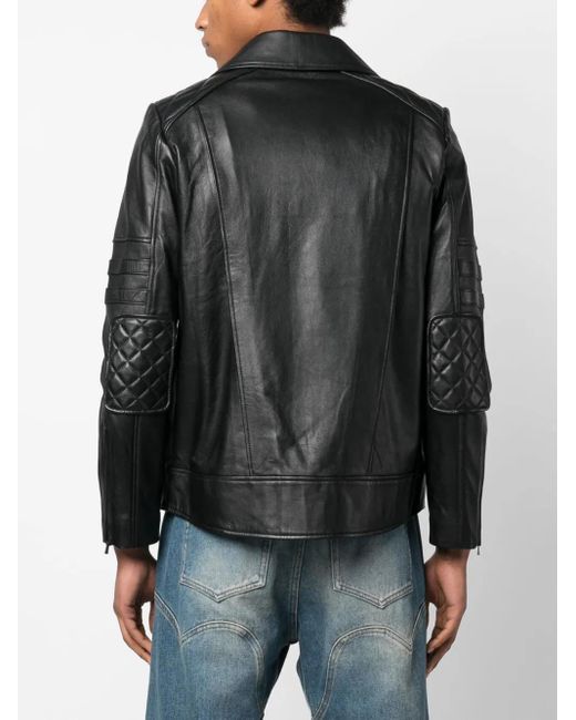 Manokhi Black Off-Centre Zip-Fastening Leather Jacket