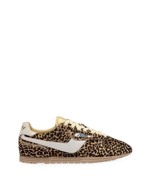 Autry Brown Windspin Leopard Leopard-Print Pony-Hair Sneakers