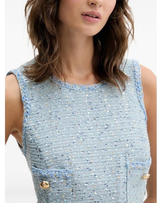 Bardot Blue Elina Buttoned-Pockets Cropped Tank Top