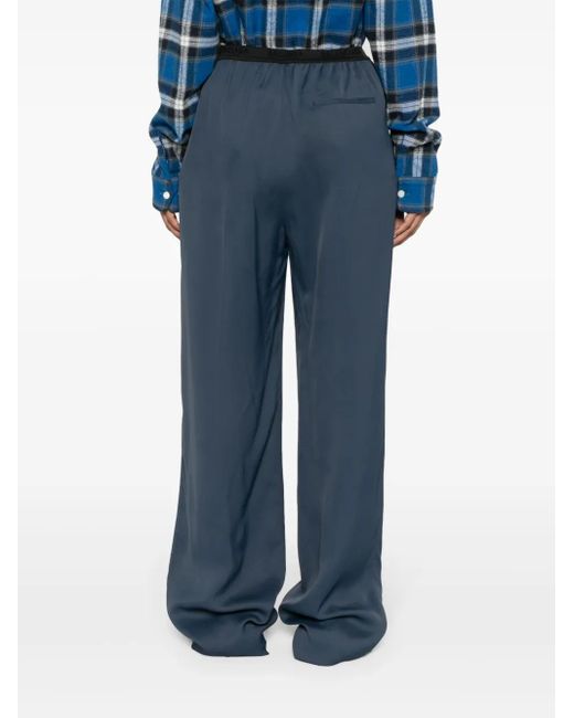 Balenciaga Blue Logo-Waistband Straight-Leg Pants