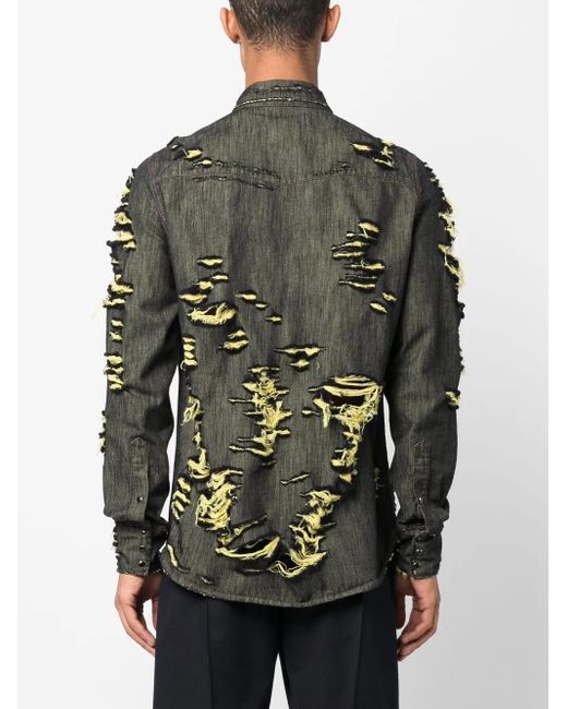 Marni Green Distressed Denim Shirt for men