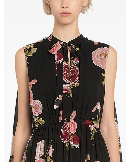 Giambattista Valli Black Tie-Neck Floral Maxi Dress