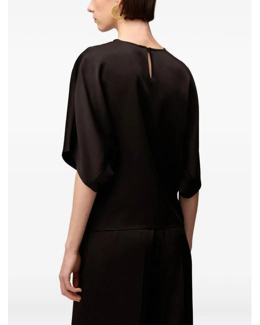 RETORI Black Satin Keyhole-Back Blouse