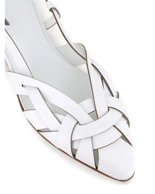 Roberto Del Carlo White Lisi Woven Slingback Flat Pumps