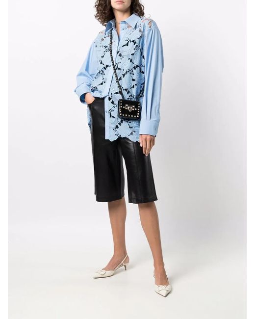 Valentino Garavani Blue Long-Sleeve Lace Shirt