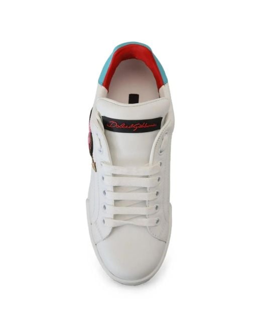 Dolce & Gabbana White Portofino Heart-Patch Leather Sneakers