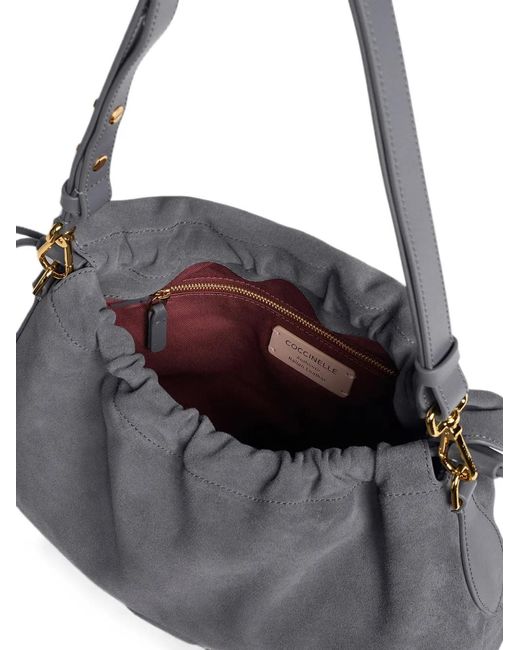 Coccinelle Black Small Lidia Logo-Embossed Suede Shoulder Bag