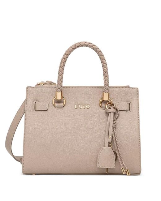 Liu Jo Natural Braided-Handle Logo-Plaque Tote Bag