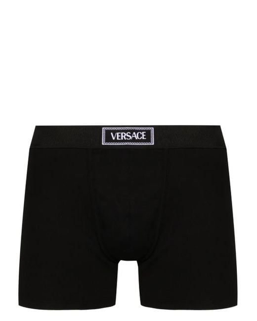 Versace Black 90S Vintage Logo Ribbed Long Boxer Shorts for men