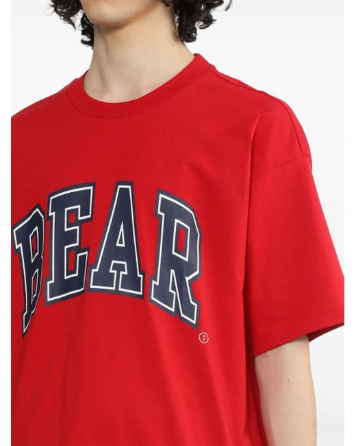 Chocoolate Red Bear-print Cotton T-shirt for men