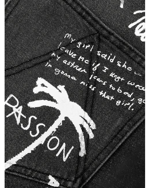 Astrum Black Dedication Graphic-Print Denim Shorts for men