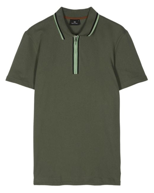 PS by Paul Smith Green Short-zip Stripe-detail Polo Shirt for men
