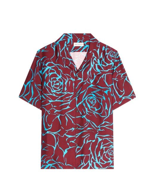 Dries Van Noten Red Floral Print Short-Sleeved Shirt for men