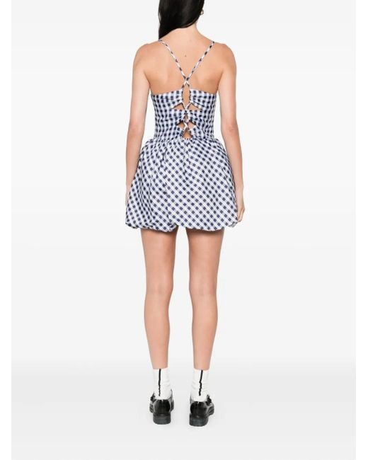 Self-Portrait Blue Gingham-Pattern Sleeveless Mini Dress
