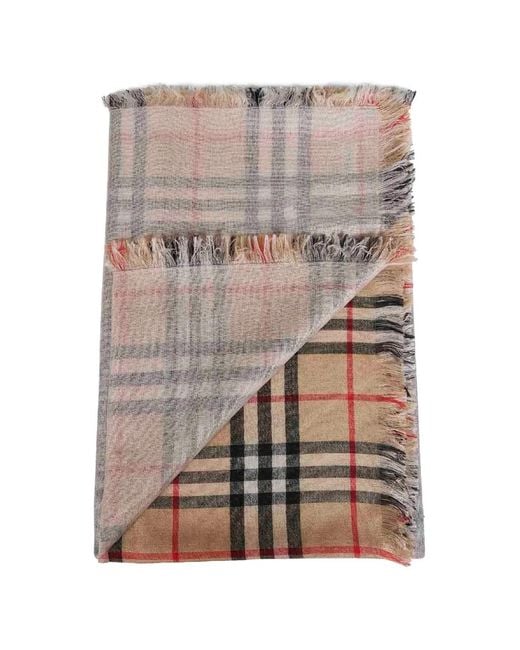Burberry Gray Check Wool Silk Scarf