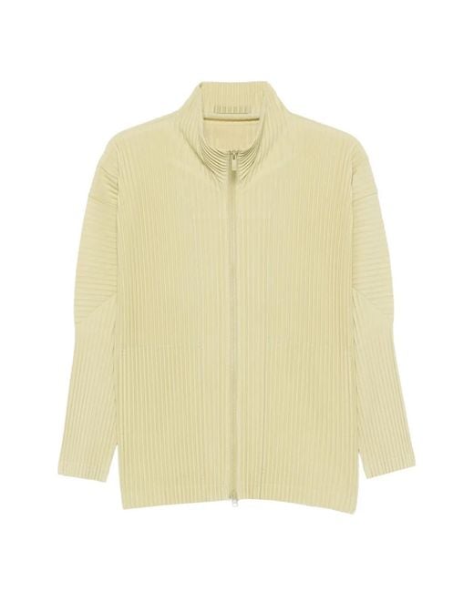 Homme Plissé Issey Miyake Yellow Pleated-Design Zip-Up Cardigan for men