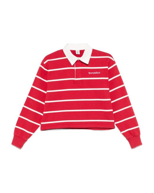 Sporty & Rich ストライプ ポロシャツ Red