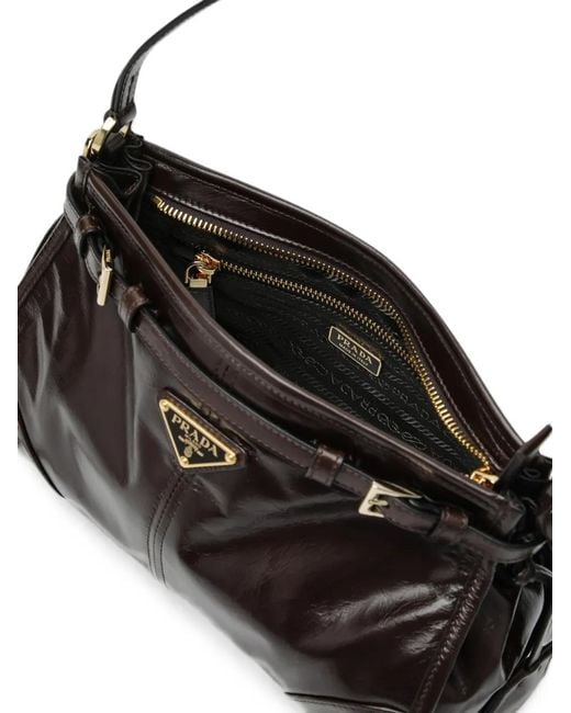 Prada Black Bonnie Buckle-Detail Leather Shoulder Bag