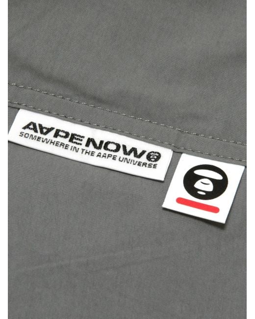 Aape By A Bathing Ape Gray Logo-Patch Shorts for men