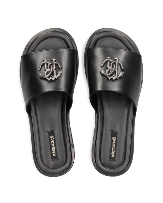 Roberto Cavalli Black Monogram-Appliqué Sandals for men
