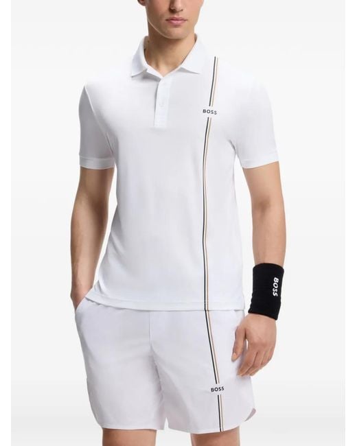 Boss White Logo-Print Polo Shirt for men