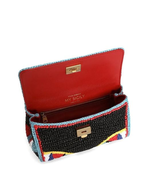 Dolce & Gabbana Red Mini Sac À Main My Sicily En Raphia