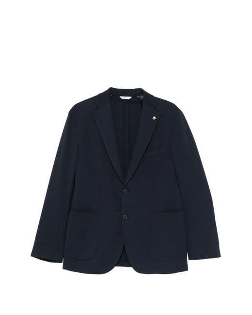 Manuel Ritz Blue Notched-Lapels Patch-Pockets Blazer for men