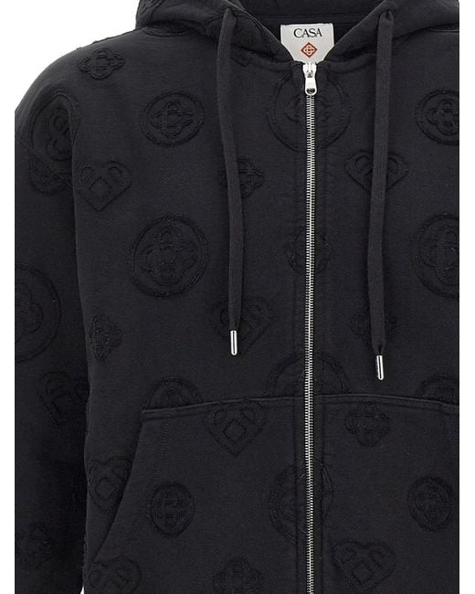 Casablanca Blue Monogram Zip-Up Hoodie for men