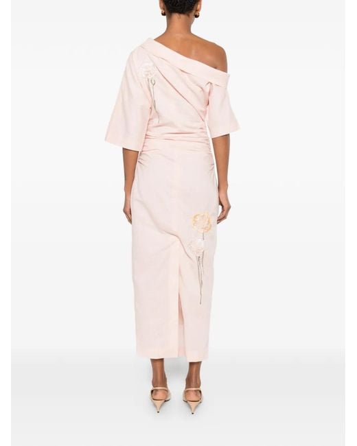 BERNADETTE Pink Bowery Floral-Embroidered Dress