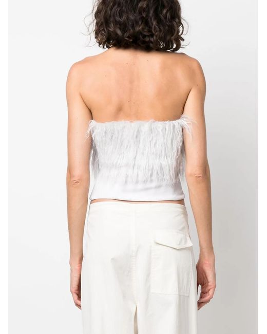Patrizia Pepe White Fur-Detailing Strapless Top