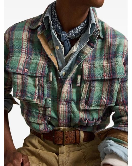 Polo Ralph Lauren Green Classic-Fit Plaid Brushed Flannel Shirt for men