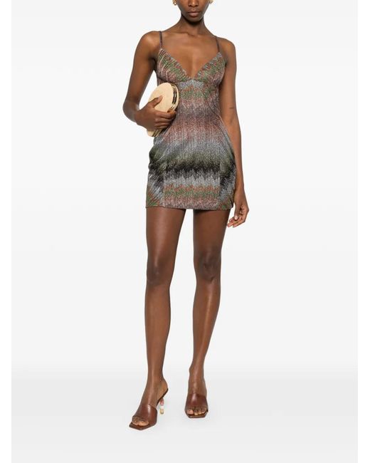 Missoni Brown Sleeveless Chevron-Pattern Mini Dress