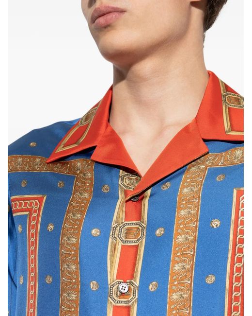 Versace Blue Printed Silk Shirt for men