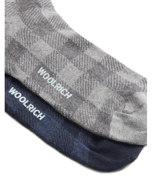 Woolrich Blue Check-Pattern Socks (Pack Of Two) for men