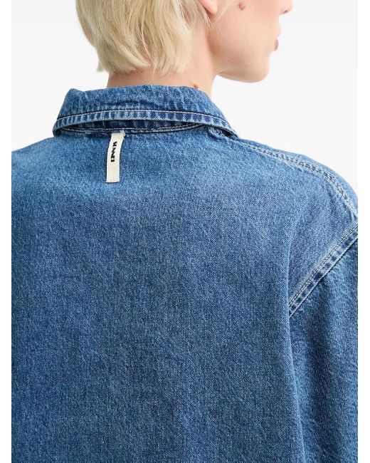 Sunnei Blue Half-Zip Denim Top