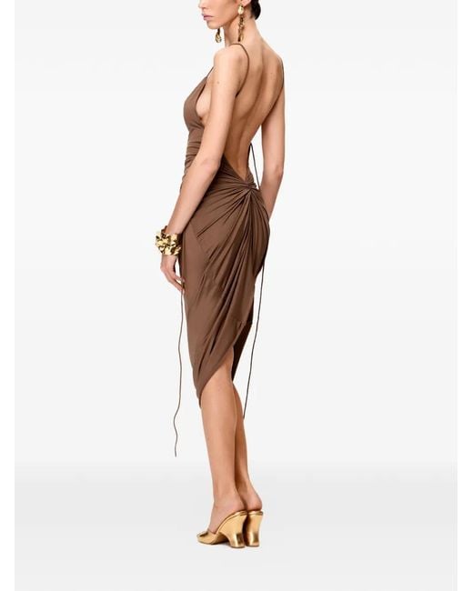 Korobeynikov Brown Ruched Cowl-Neck Midi Dress