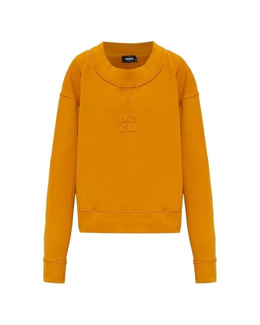 DSquared² Yellow Embroidered-Logo Cotton Sweatshirt