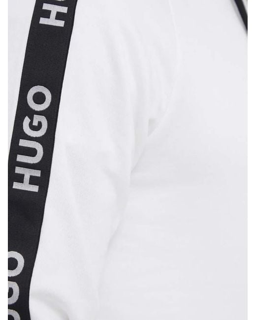 HUGO White Logo-Tape Hooded Sweatshirt for men