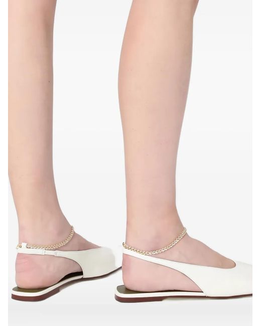 MARIA LUCA White Chain-Embellished Slingback Pumps