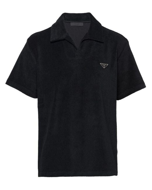 Prada Black Logo-plaque Terry Polo Shirt for men
