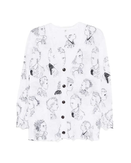R13 White Button Graphic Cardigan