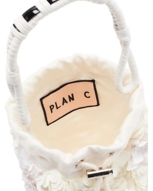 Plan C White Sequins Bucket Bag