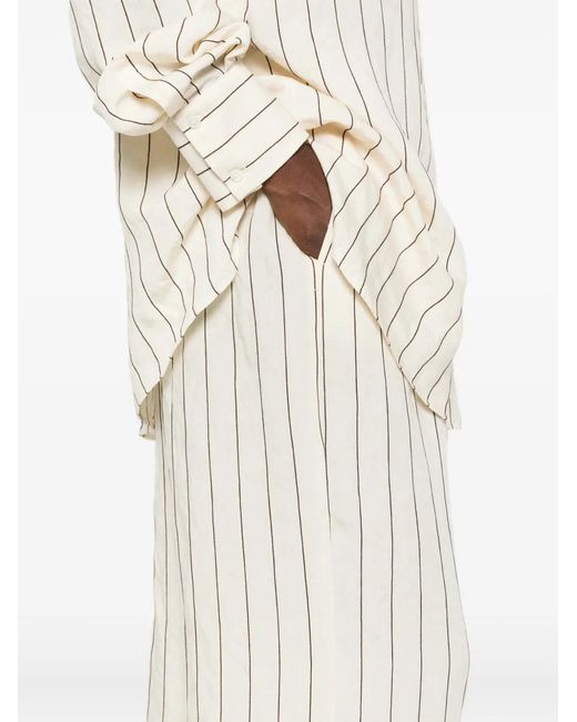 ViCOLO White Pinstripe-Print Drawstring-Waist Pants